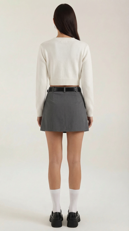 Falda mini de mujer de tiro alto con trabillas y bajo recto-Skirt for women-Casaluzia