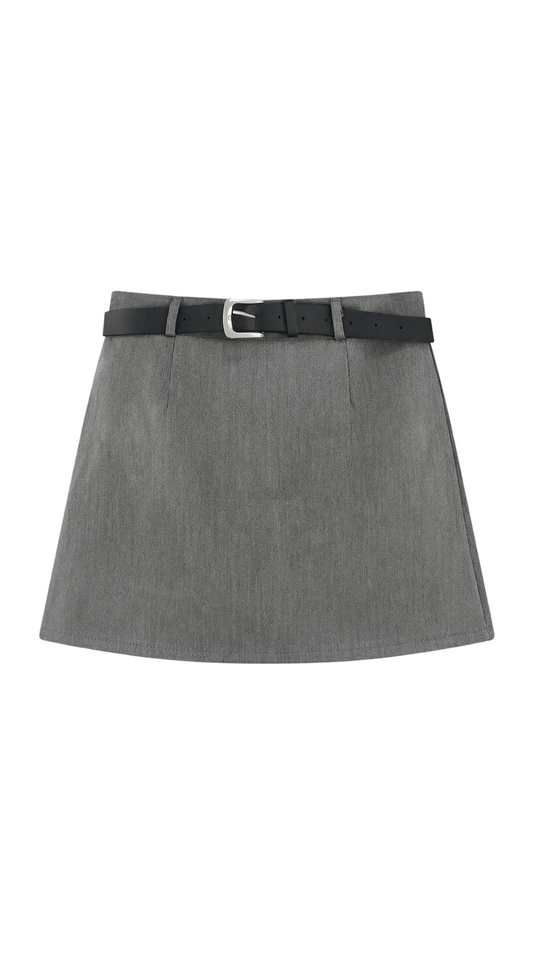 Falda mini de mujer de tiro alto con trabillas y bajo recto-Skirt for women-Casaluzia