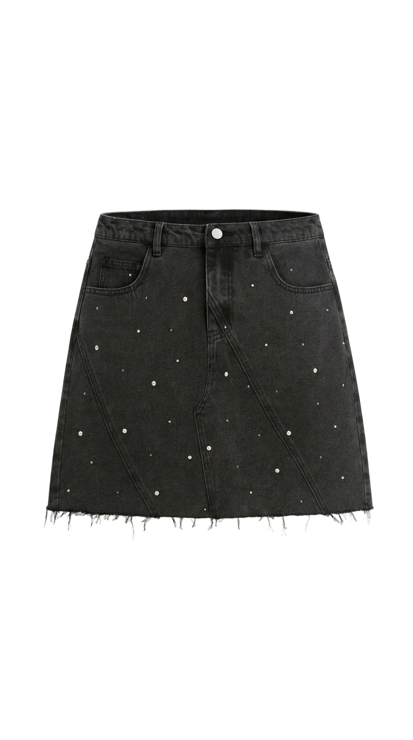 Falda mini de mujer en denim con paneles frontales, cierre de botón y bajo sin rematar-Skirt for women-Casaluzia