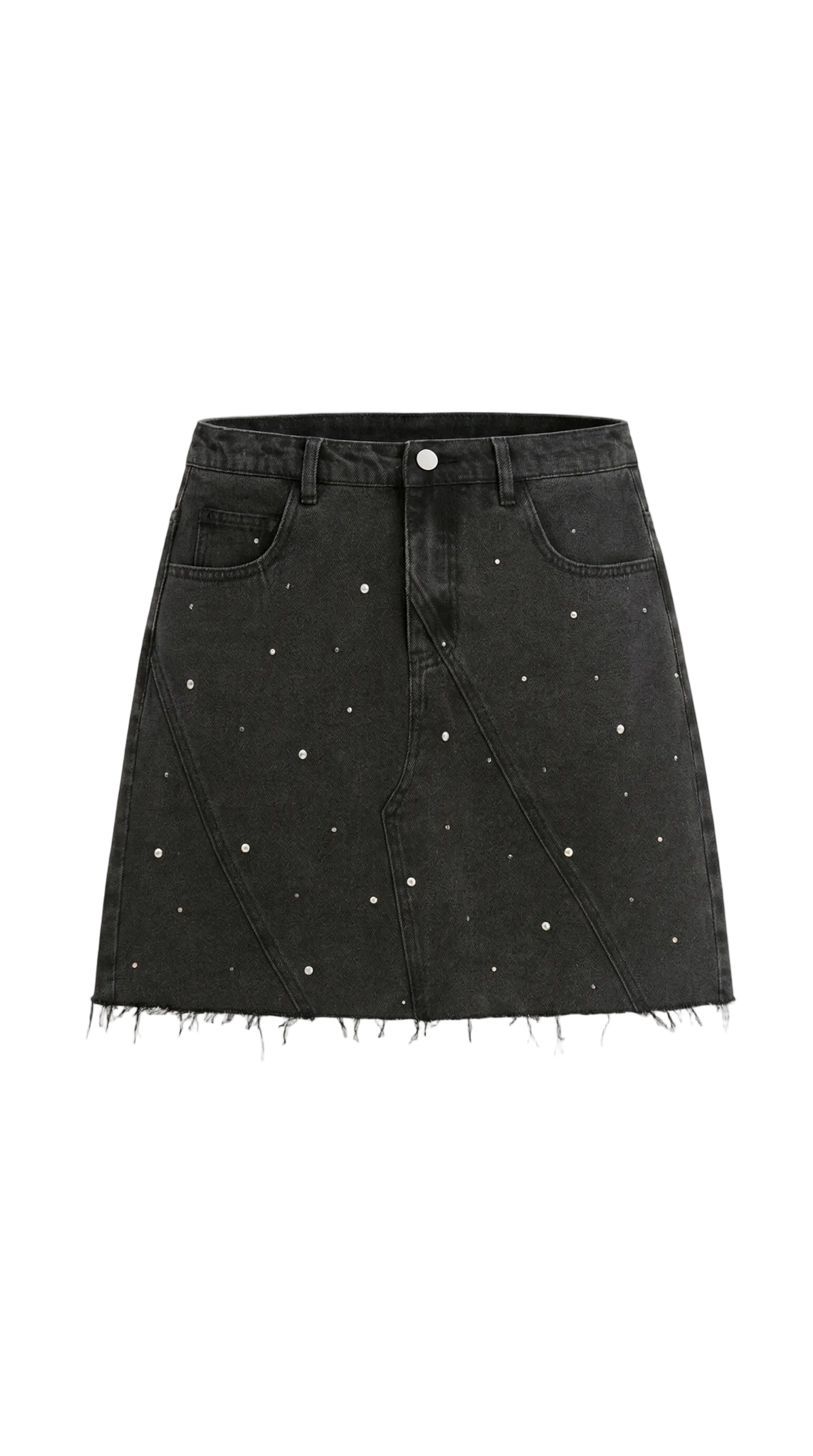 Falda mini de mujer en denim con paneles frontales, cierre de botón y bajo sin rematar-Skirt for women-Casaluzia