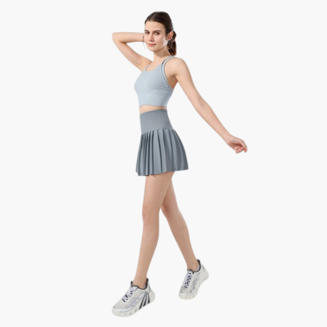 Falda pantalón de mujer de tiro alto con pliegues y cintura elástica-Skirt for women-Casaluzia