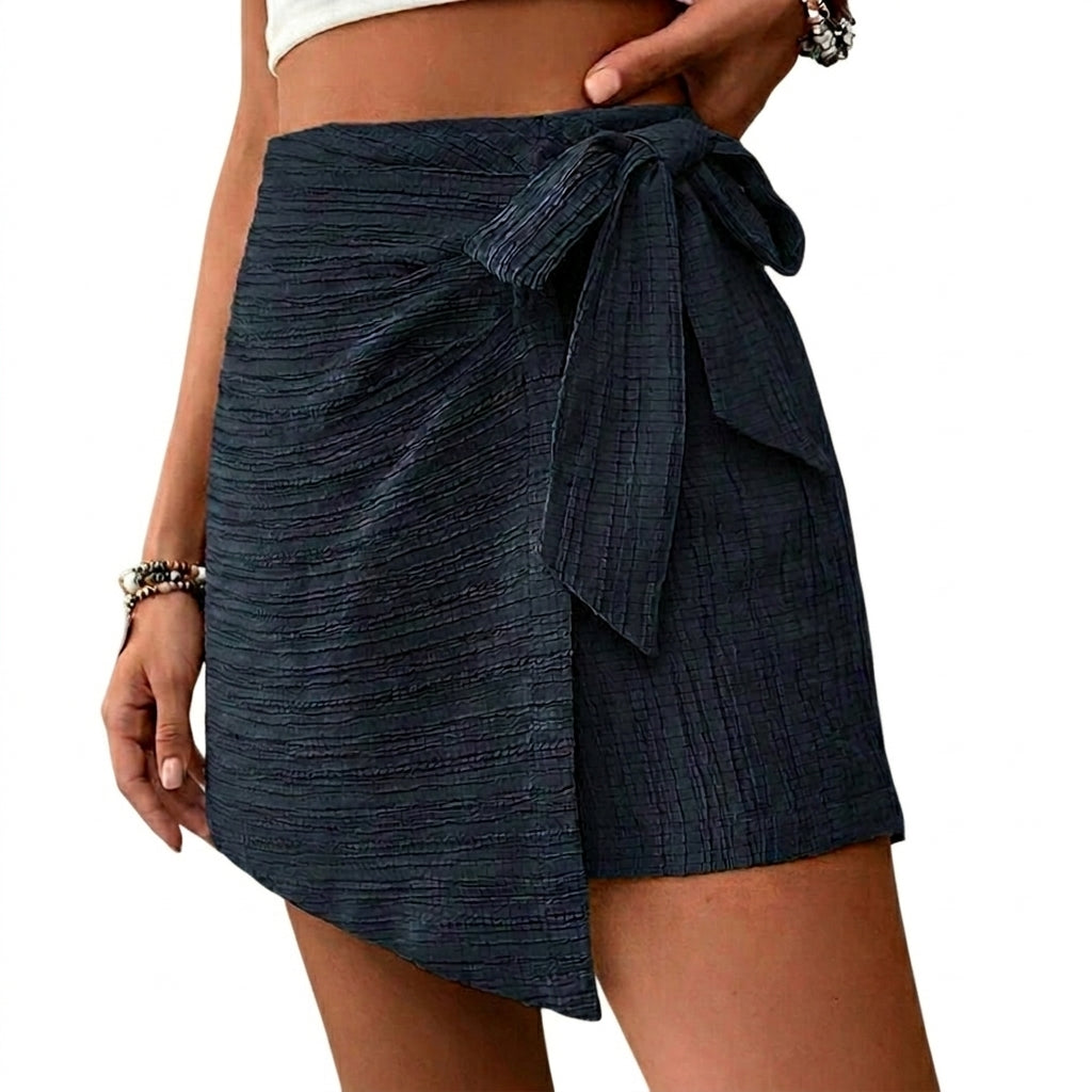 Falda para mujer con diseño cruzado, lazo lateral y bajo asimétrico-Skirt for women-Casaluzia