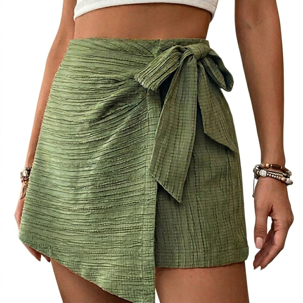 Falda para mujer con diseño cruzado, lazo lateral y bajo asimétrico-Skirt for women-Casaluzia