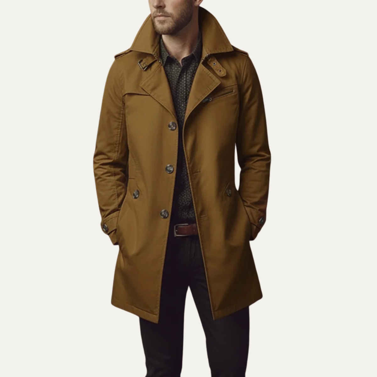 Gabardina entallada para hombre con cuello de muesca-Coats for men-Casaluzia
