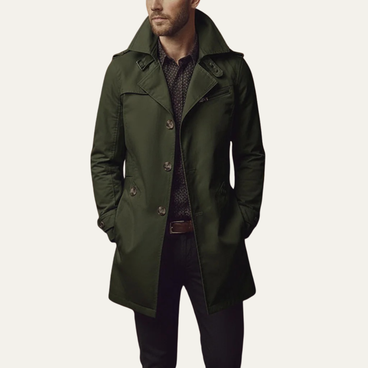 Gabardina entallada para hombre con cuello de muesca-Coats for men-Casaluzia
