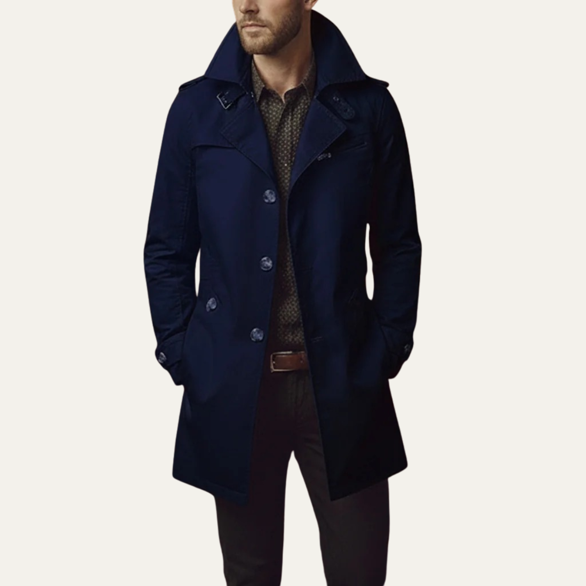 Gabardina entallada para hombre con cuello de muesca-Coats for men-Casaluzia