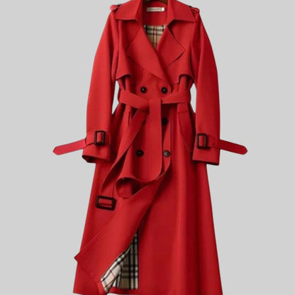 Gabardina larga para mujer con cinturón y forro de cuadros-Coats for women-Casaluzia