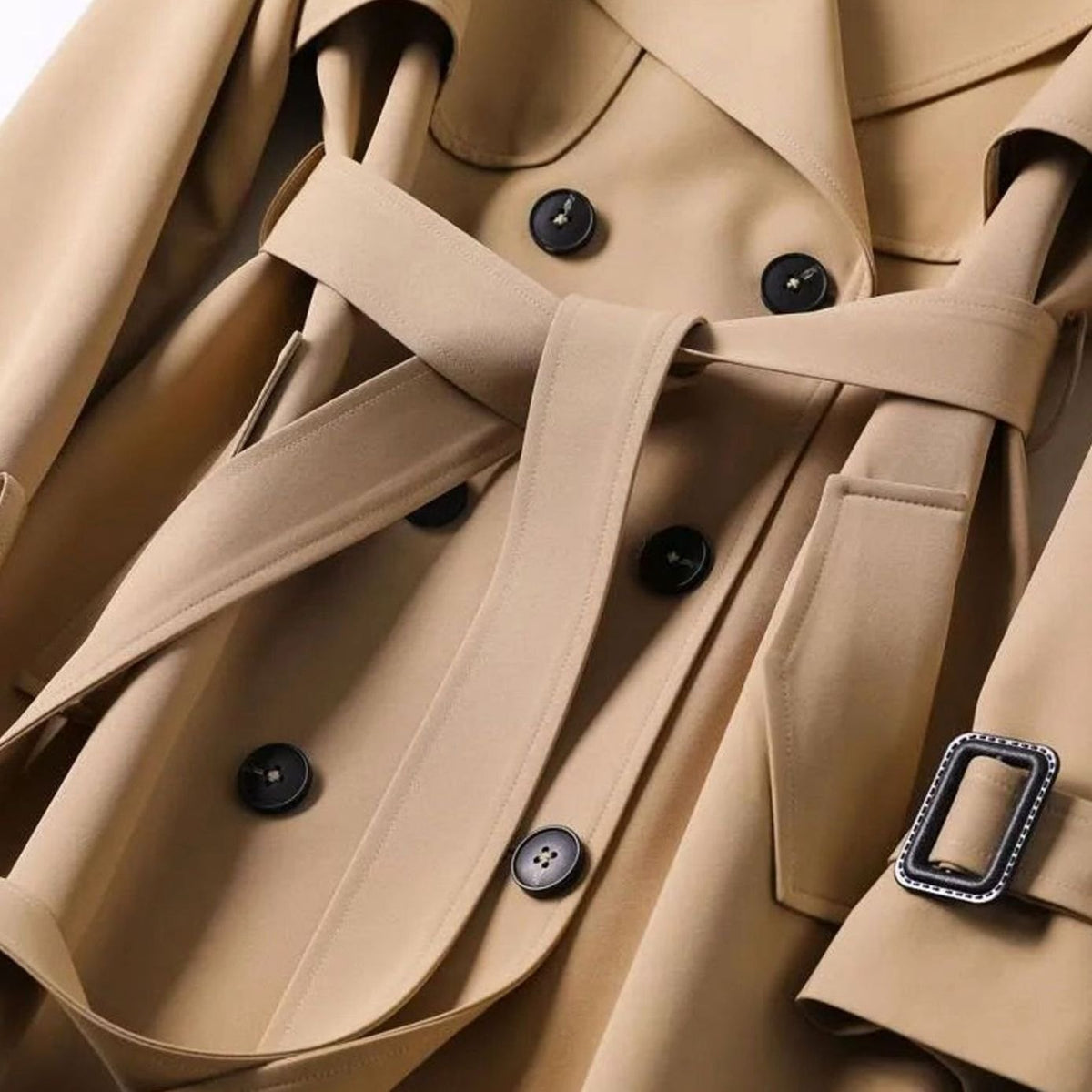 Gabardina larga para mujer con cinturón y forro de cuadros-Coats for women-Casaluzia