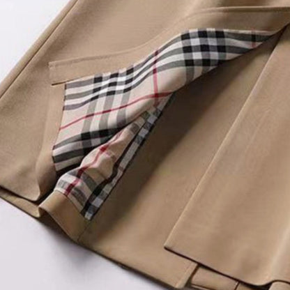 Gabardina larga para mujer con cinturón y forro de cuadros-Coats for women-Casaluzia