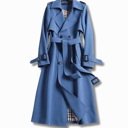 Gabardina larga para mujer con cinturón y forro de cuadros-Coats for women-Casaluzia