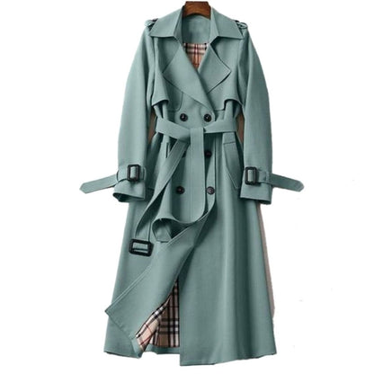 Gabardina larga para mujer con cinturón y forro de cuadros-Coats for women-Casaluzia