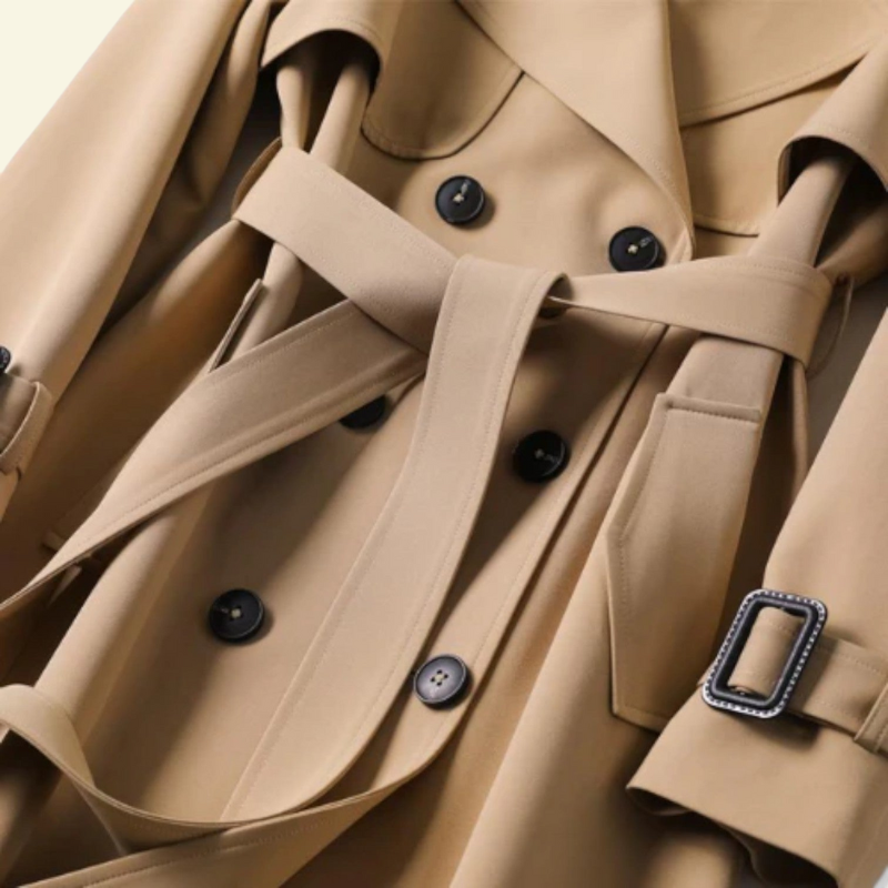 Gabardina para mujer con cinturón y hebillas-Coats for Women-Casaluzia