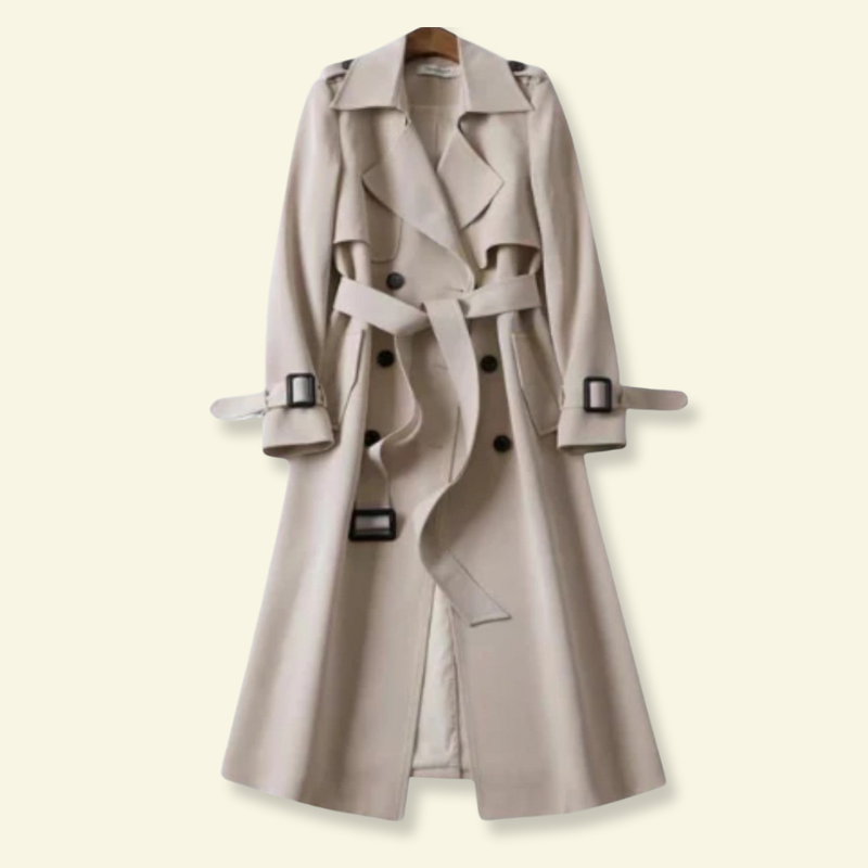 Gabardina para mujer con cinturón y hebillas-Coats for Women-Casaluzia