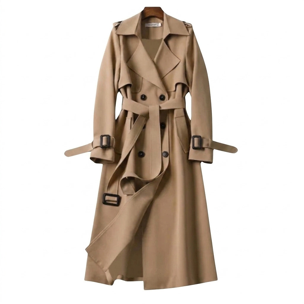 Gabardina para mujer con cinturón y hebillas-Coats for Women-Casaluzia