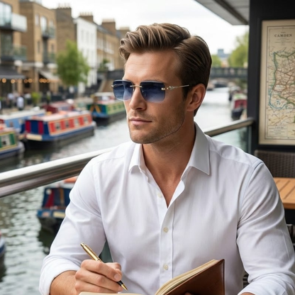 Gafas de sol para hombre con lentes cuadradas y detalle decorativo en las varillas-Glasses for men-Casaluzia