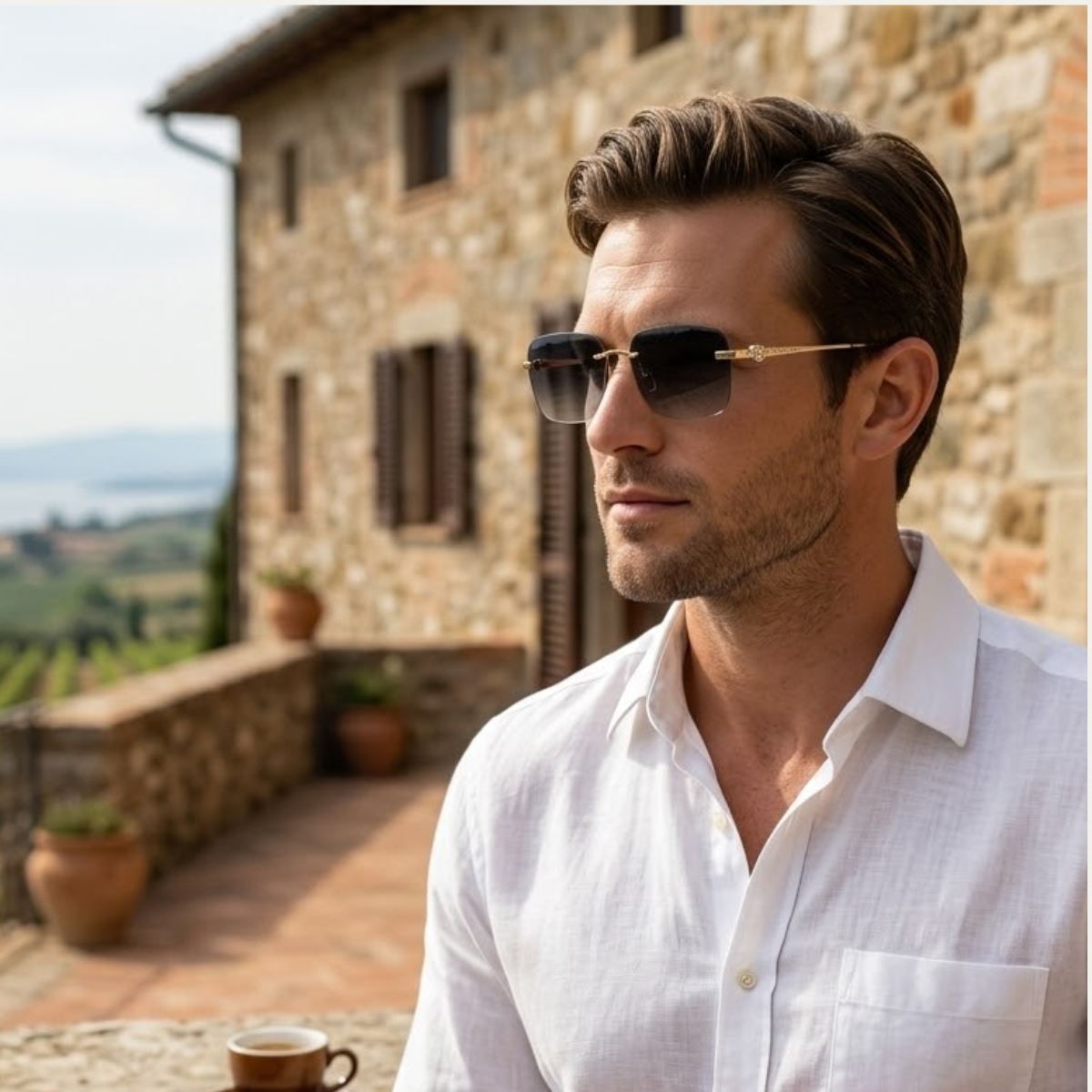 Gafas de sol para hombre con lentes cuadradas y detalle decorativo en las varillas-Glasses for men-Casaluzia