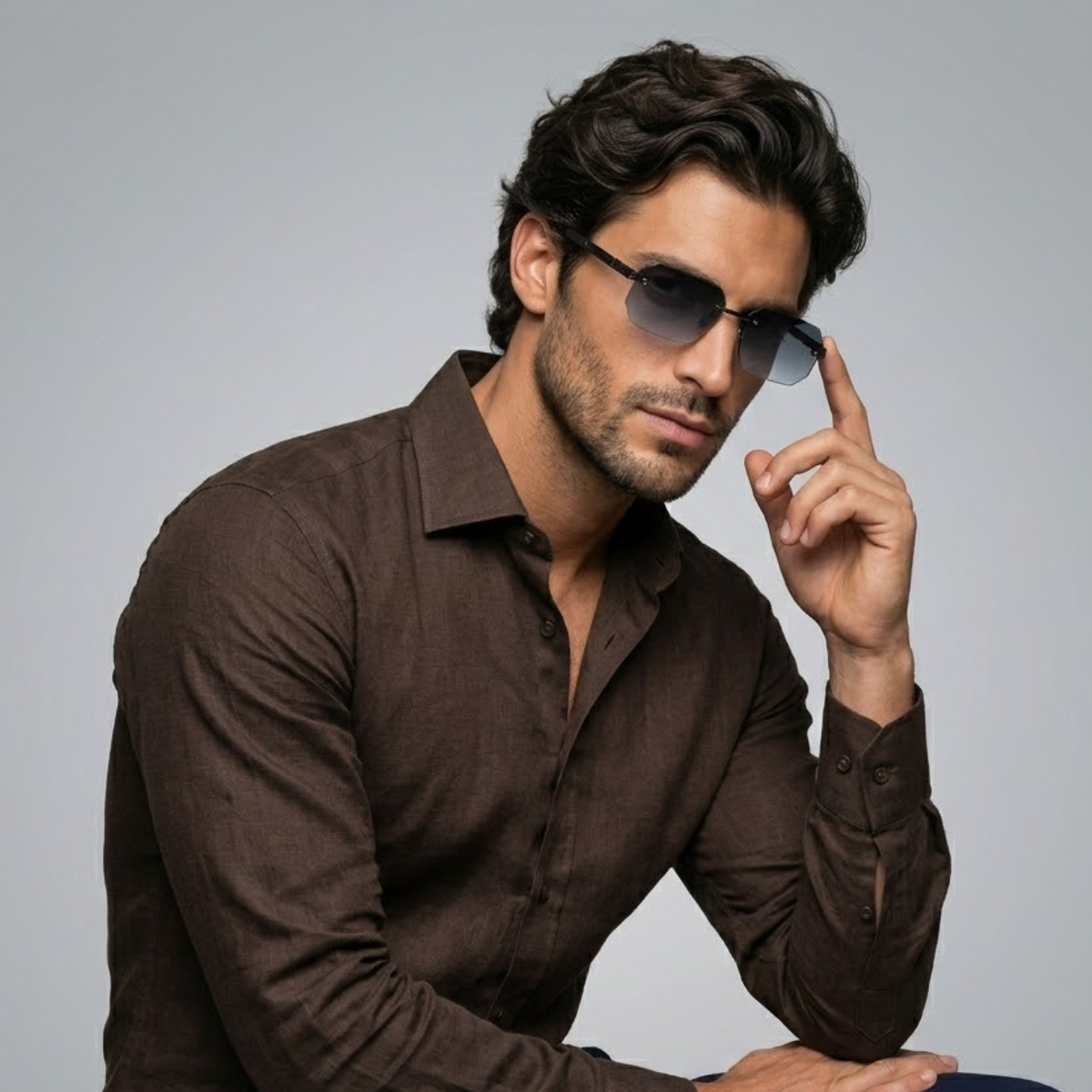 Gafas de sol para hombre con lentes geométricas y puente metálico-Glasses for men-Casaluzia