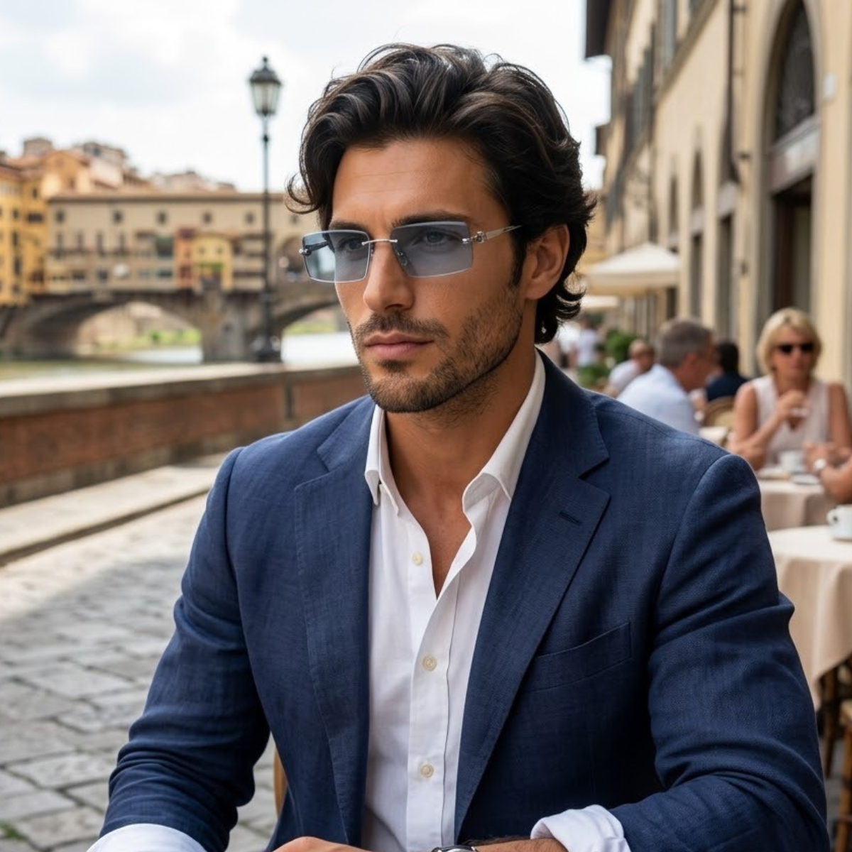 Gafas de sol para hombre con lentes rectangulares y detalle decorativo en las varillas-Glasses for men-Casaluzia
