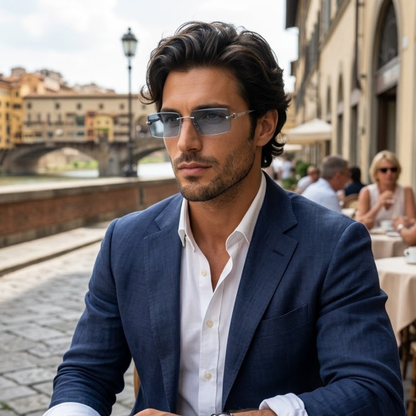 Gafas de sol para hombre con lentes rectangulares y detalle decorativo en las varillas-Glasses for men-Casaluzia