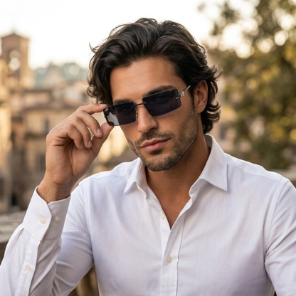 Gafas de sol para hombre con lentes rectangulares y detalle decorativo en las varillas-Glasses for men-Casaluzia
