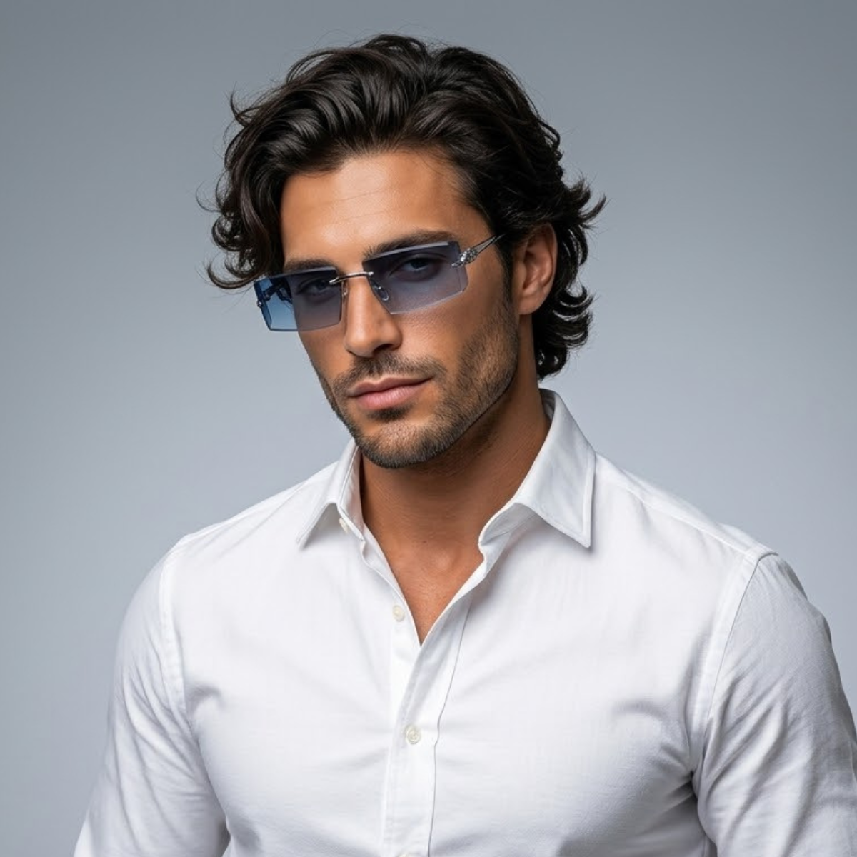 Gafas de sol para hombre con lentes rectangulares y detalle decorativo en las varillas-Glasses for men-Casaluzia