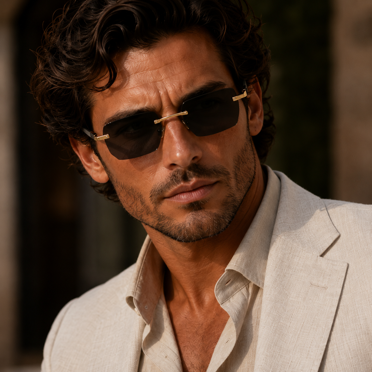 Gafas de sol para hombre con lentes rectangulares y puente metálico-Glasses for men-Casaluzia