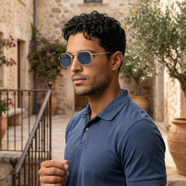 Gafas de sol para hombre con montura geométrica completa y puente angular-Glasses for men-Casaluzia