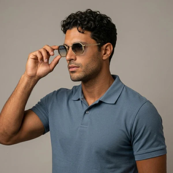 Gafas de sol para hombre con montura geométrica completa y puente angular-Glasses for men-Casaluzia