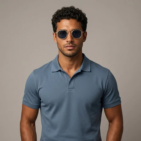 Gafas de sol para hombre con montura geométrica completa y puente angular-Glasses for men-Casaluzia