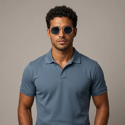 Gafas de sol para hombre con montura geométrica completa y puente angular-Glasses for men-Casaluzia