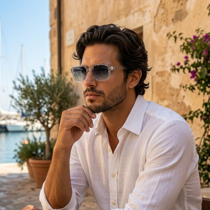 Gafas de sol para hombre con montura transparente cuadrada y varillas acanaladas-Glasses for men-Casaluzia