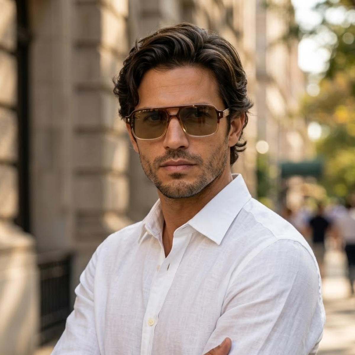 Gafas de sol para hombre con montura transparente cuadrada y varillas acanaladas-Glasses for men-Casaluzia
