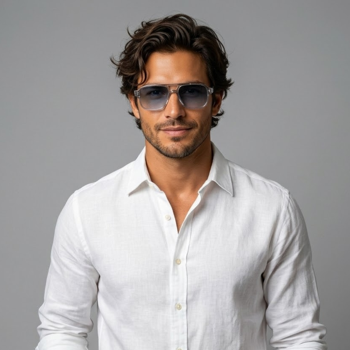 Gafas de sol para hombre con montura transparente cuadrada y varillas acanaladas-Glasses for men-Casaluzia