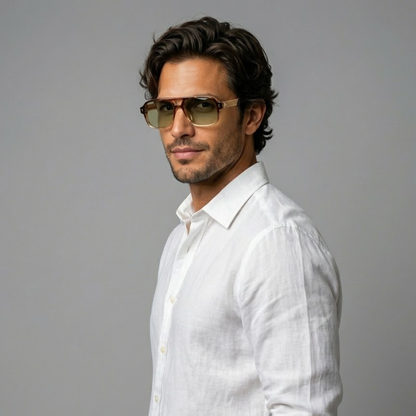 Gafas de sol para hombre con montura transparente cuadrada y varillas acanaladas-Glasses for men-Casaluzia