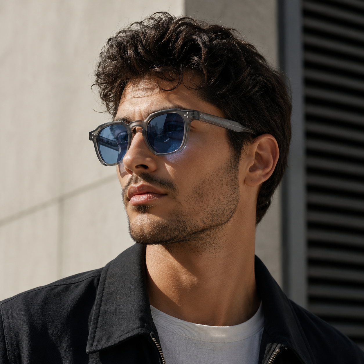 Gafas de sol para hombre con montura transparente cuadrada y varillas con patrón-Glasses for men-Casaluzia