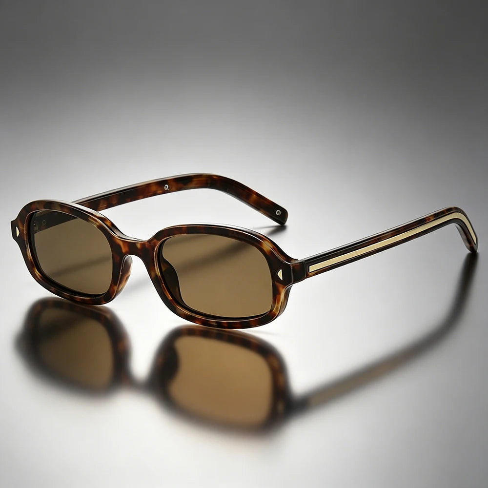 Gafas de sol unisex con montura ovalada y estampado de carey-Sunglasses-Casaluzia