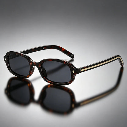 Gafas de sol unisex con montura ovalada y estampado de carey-Sunglasses-Casaluzia