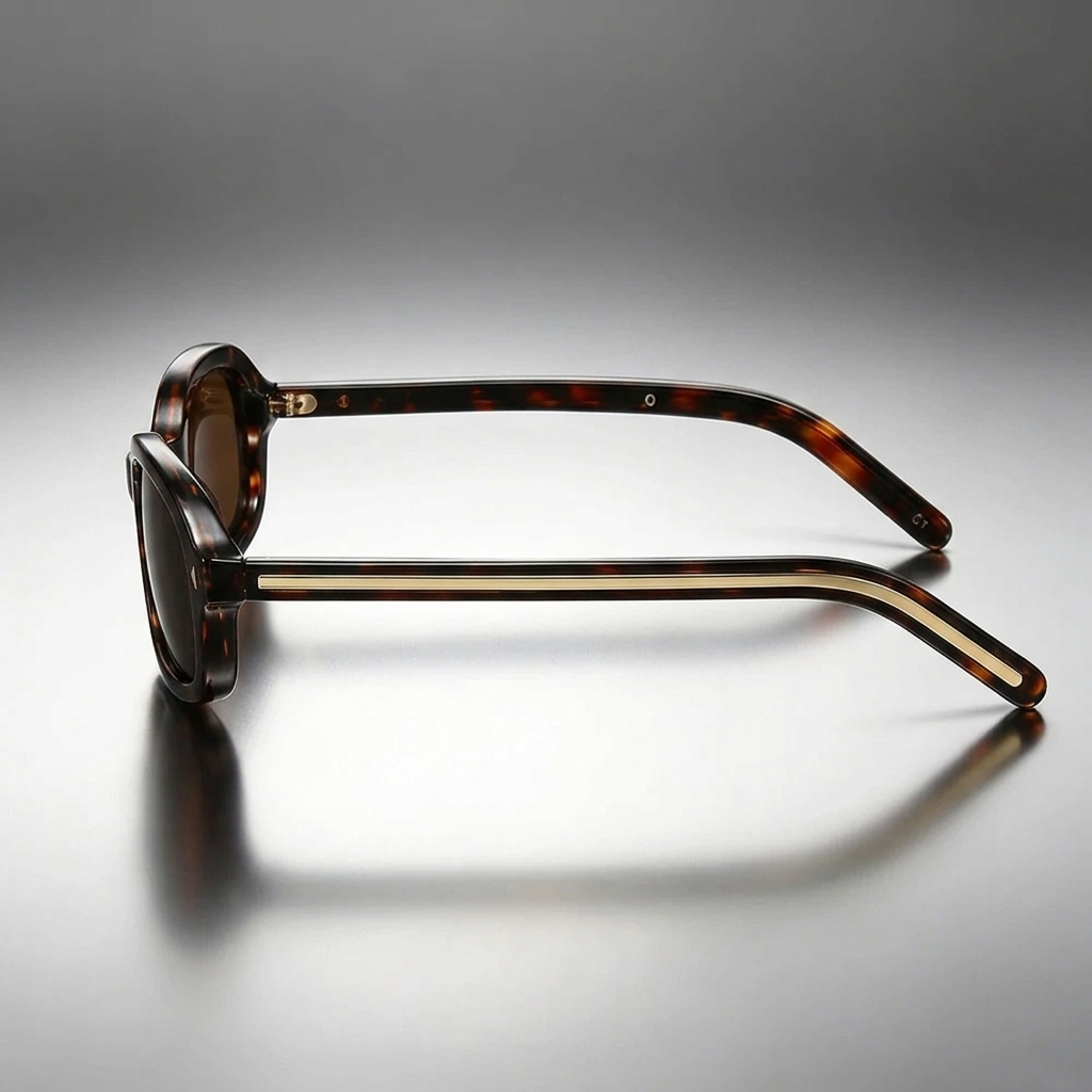 Gafas de sol unisex con montura ovalada y estampado de carey-Sunglasses-Casaluzia
