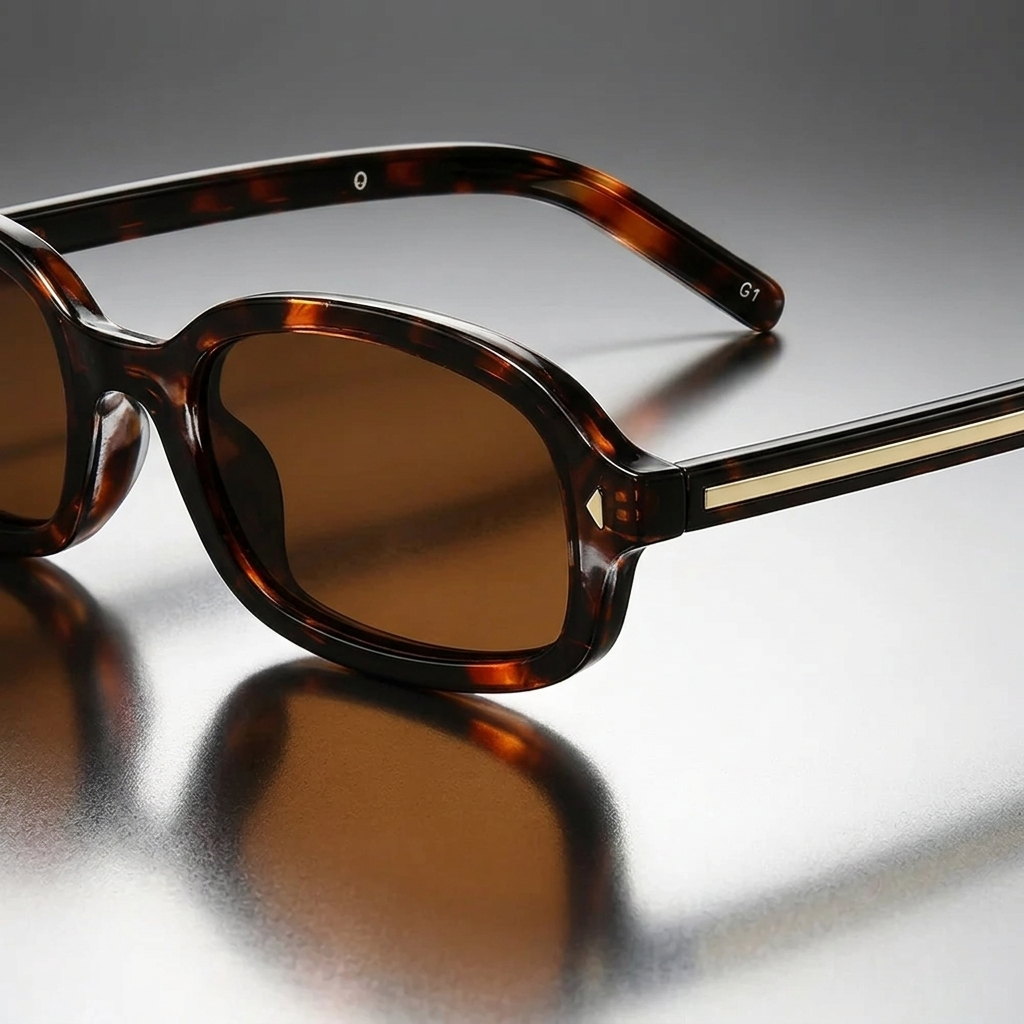 Gafas de sol unisex con montura ovalada y estampado de carey-Sunglasses-Casaluzia