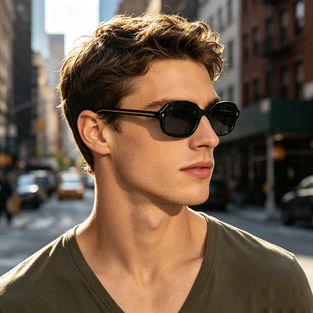 Gafas de sol unisex con montura ovalada y estampado de carey-Sunglasses-Casaluzia
