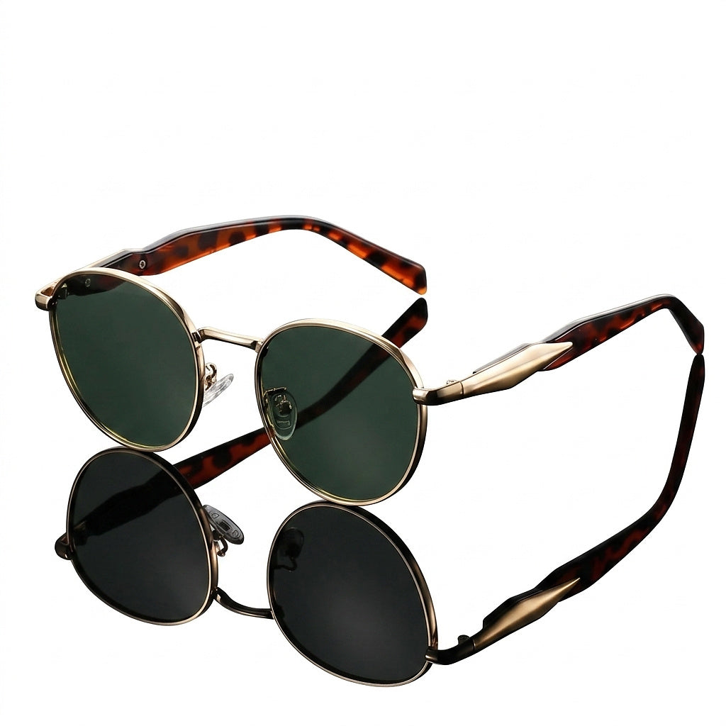 Gafas de sol unisex con montura redonda y patillas de metal-Glasses for women-Casaluzia