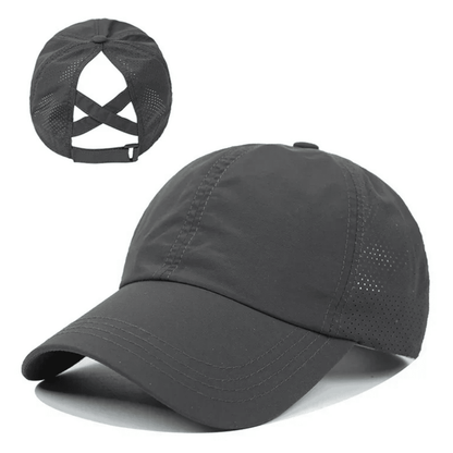 Gorra de béisbol para mujer con abertura para coleta y diseño cruzado-Accessories for Women-Casaluzia