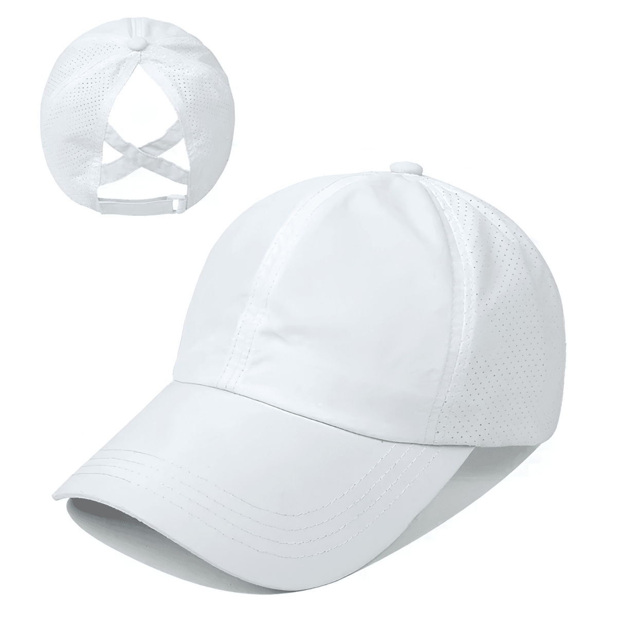 Gorra de béisbol para mujer con abertura para coleta y diseño cruzado-Accessories for Women-Casaluzia