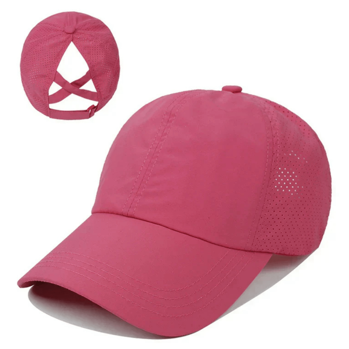 Gorra de béisbol para mujer con abertura para coleta y diseño cruzado-Accessories for Women-Casaluzia