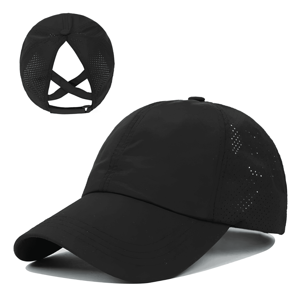 Gorra de béisbol para mujer con abertura para coleta y diseño cruzado-Accessories for Women-Casaluzia