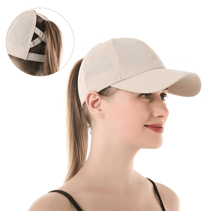 Gorra de béisbol para mujer con abertura para coleta y diseño cruzado-Accessories for Women-Casaluzia