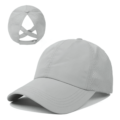 Gorra de béisbol para mujer con abertura para coleta y diseño cruzado-Accessories for Women-Casaluzia
