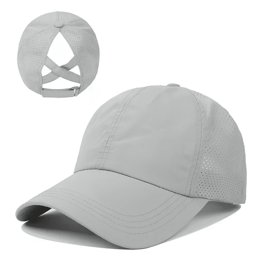 Gorra de béisbol para mujer con abertura para coleta y diseño cruzado-Accessories for Women-Casaluzia