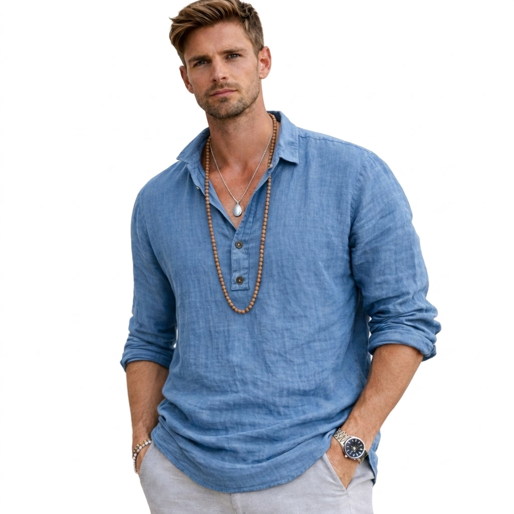 Hombre Camisa con cuello henley y manga larga-Shirts for men-Casaluzia