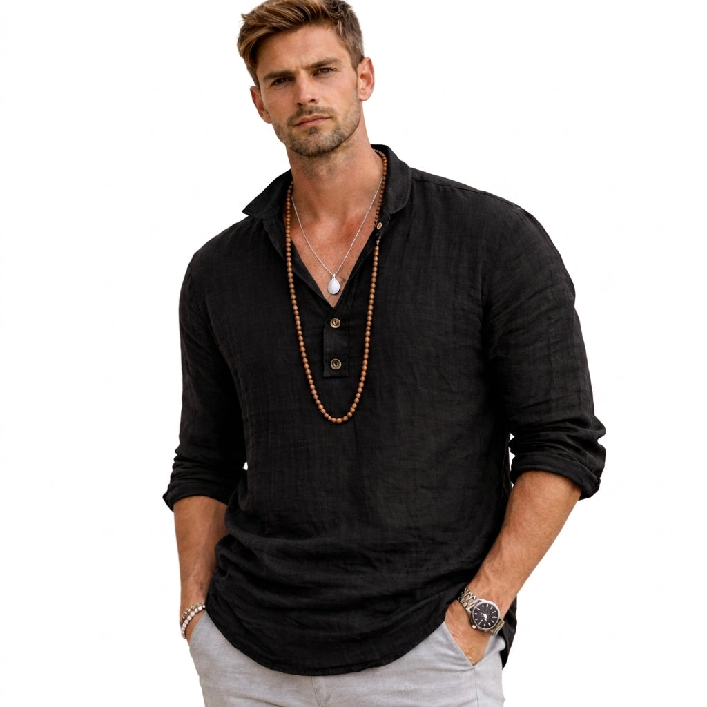 Hombre Camisa con cuello henley y manga larga-Shirts for men-Casaluzia